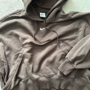 Oversized Nike Brown Hoodie with White Swoosh